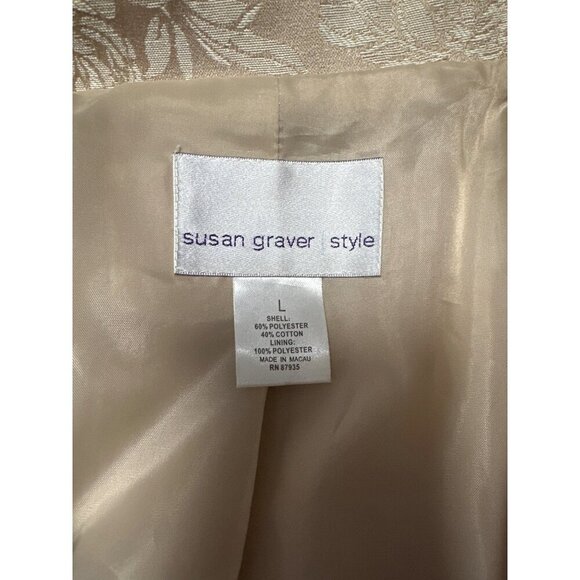 Susan Graver Style Blazer Womens Tan Cream Gold Floral Bows Size L - Picture 6 of 8